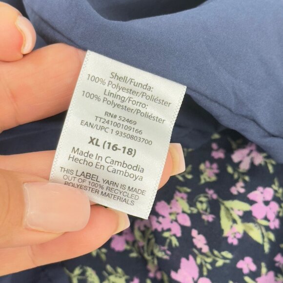 Time And Tru Women XL Floral Midi Dress Flutter Sleeves Navy Purple Lightweight - Picture 3 of 13